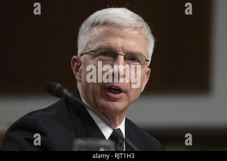 Washington, Distretto di Columbia, Stati Uniti d'America. 7 febbraio, 2019. Admiral Craig Faller Commander, Stati Uniti del Sud testimonia di comando prima che il comitato delle forze armate del senato sul colle del Campidoglio di Washington il 7 febbraio 2019. Credito: Alex Edelman/CNP Credito: Alex Edelman/CNP/ZUMA filo/Alamy Live News Foto Stock