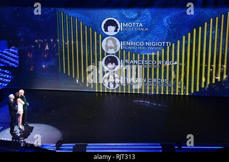 Foto di Matteo Raser/LaPresse 07 Febbraio 2019 Sanremo, Italia Spettacolo Festival di Sanremo 2019, terza serata nella foto: la classifica Foto Matteo Raser/LaPresse Febbraio 07th, 2019 Sanremo, Italia Entertainment Festival di Sanremo 2019, terza serata nella foto: classifica Foto Stock