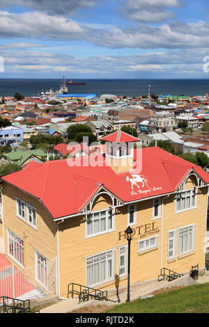 Il Cile, Magallanes, Punta Arenas, skyline, stretto di Magellano, Foto Stock