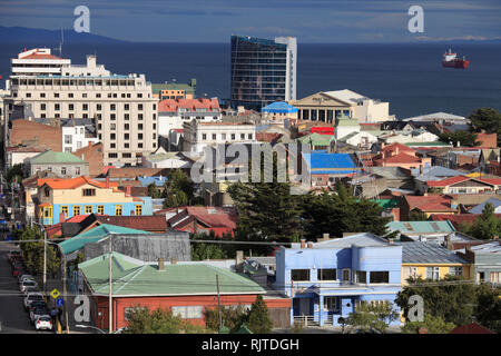 Il Cile, Magallanes, Punta Arenas, skyline, stretto di Magellano, Foto Stock