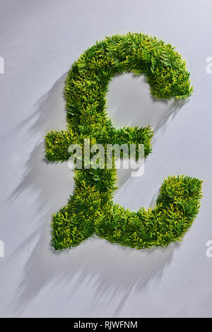 Topiaria da albero nella forma della sterlina britannica simbolo Foto Stock