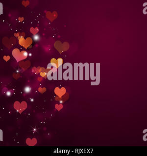 Abstract valentine hearts glitter luci su sfondo rosso Foto Stock