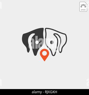 Cane animale domestico pin logo posizione modello icona vettore elemento isolato Illustrazione Vettoriale