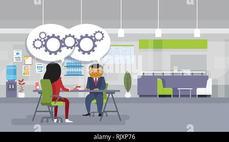 Riunione di brainstorming Asian Business persone seduto alla scrivania in ufficio discutere nuove idee progetti Illustrazione Vettoriale