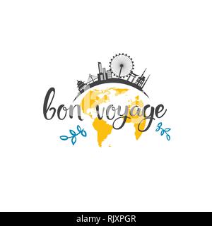 Bon Voyage Icona del viaggio disegnati a mano scritte turismo avventura Concept Illustrazione Vettoriale