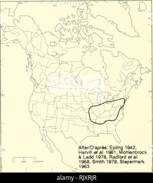 . Atlas delle rare piante vascolari di Ontario. Piante rare; Botanica. HABITAT: boschi paludosi e foreste. Stato: Rare in Canada. Possibilmente estirpare in Delaware; raro in Arkansas, Maryland, New Jersey, New York, North Carolina, Carolina del Sud e la Virginia. Note: rivelare (1986) sostiene che il tipo del precedente nome Scutellaria integrifolia L. si applica a S. nervosa. Vista la confusione che questo nome trasferimento comporterebbe, e l'attuale incertezza per quanto riguarda i criteri per priorability di lectotypification McNeill (1986), si consiglia di conservare il nome S. nervosa al presente. HABITAT: Foto Stock