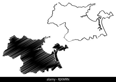 Da Nang provincia (Repubblica socialista del Vietnam, suddivisioni del Vietnam, comune) mappa illustrazione vettoriale, scribble sketch Da Nang mappa Illustrazione Vettoriale