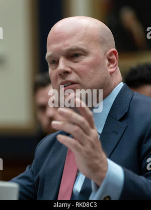 Deliberando Stati Uniti Procuratore Generale Matteo G. Whitaker appare prima che la casa di noi Comitato Giudiziario sul Campidoglio di Washington, DC, 8 febbraio 2019. Credito: Chris Kleponis / CNP | Utilizzo di tutto il mondo Foto Stock