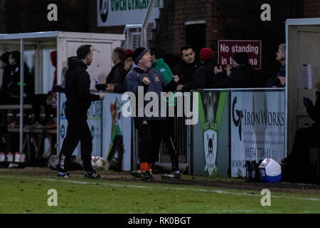 Llanelli, Regno Unito. Il giorno 08 Febbraio, 2019. Llanelli Town host Aberystwyth Town a Stebonheath Park nella Welsh Premier League. Credito: Lewis Mitchell/Alamy Live News Foto Stock
