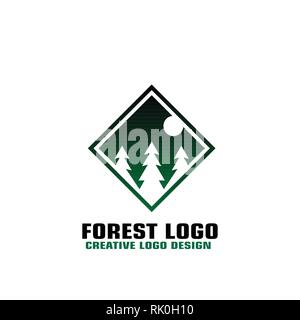 Forest logo grafico modello, quadrato piatto design. Illustrazione Vettoriale