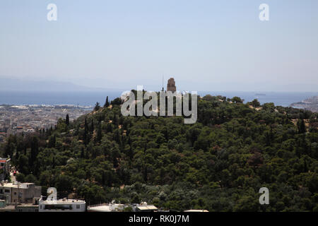 Atene Grecia vista della collina di Filopappou dall' Acropoli Foto Stock