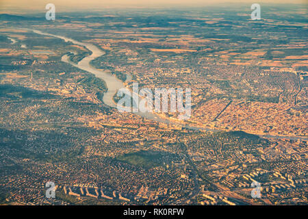 Vista aerea di Budapest e del Danubio, Ungheria Foto Stock
