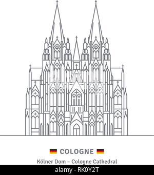 Icona linea stile illustrazione vettoriale della Cattedrale di Colonia su sfondo bianco Illustrazione Vettoriale