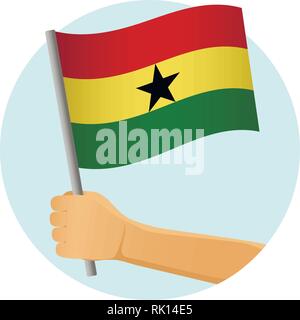 Il Ghana bandiera in mano. Sfondo patriottico. Bandiera Nazionale del Ghana illustrazione vettoriale Illustrazione Vettoriale
