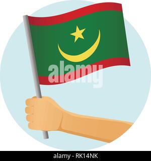 La Mauritania bandiera in mano. Sfondo patriottico. Bandiera nazionale della Mauritania illustrazione vettoriale Illustrazione Vettoriale