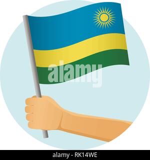 Ruanda bandiera in mano. Sfondo patriottico. Bandiera nazionale del Rwanda illustrazione vettoriale Illustrazione Vettoriale