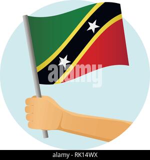 Saint Kitts e Nevis bandiera in mano. Sfondo patriottico. Bandiera nazionale di Saint Kitts e Nevis illustrazione vettoriale Illustrazione Vettoriale