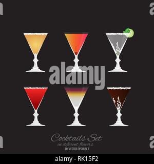 Set di 6 cocktail in vetro di sherry 60ml Cherry Bulldog cocktail ,Sherry sour , cocktail, ciliegia freschi cocktail Daiquiri , Cherry Classic grigio e vai Illustrazione Vettoriale