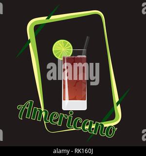 Cocktail ufficiale icona, l'indimenticabile Americano cartoon illustrazione per la barra o il restauro di alcool nel menu elegante 80s style Illustrazione Vettoriale
