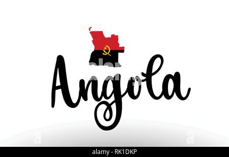 Angola paese grande testo con bandiera mappa interno adatto per un logo design icona Illustrazione Vettoriale