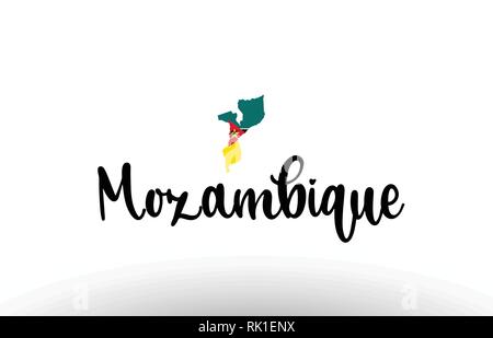 Mozambico paese grande testo con bandiera mappa interno adatto per un logo design icona Illustrazione Vettoriale