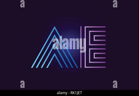 Ae a e linea rosa blu design di alfabeto lettera in combinazione con la sfumatura del colore adatto come un logo per una società o business Illustrazione Vettoriale