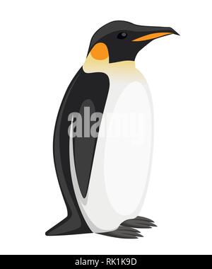 Adulto pinguino imperatore. Animali artici, cartoon design piatto. Illustrazione di vettore isolato su sfondo bianco. Illustrazione Vettoriale