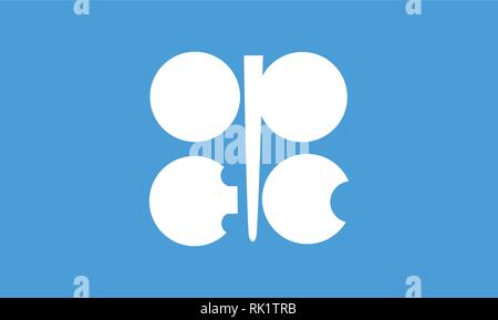 Illustrazione Vettoriale rettangolo OPEC bandiera dell'organizzazione. Esportazione di petrolio. Pulsante Indicatore, icona isolati su sfondo bianco Illustrazione Vettoriale