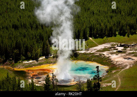 WY03401-00...WYOMING - Imperiale Geyser e colorata in piscina a Midway Geyser Basin del Parco Nazionale di Yellowstone. Foto Stock