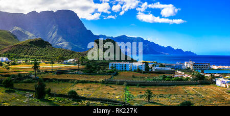 Impressionante Puerto de las Nieves village,vista panoramica,Gran Canaria,Spagna. Foto Stock