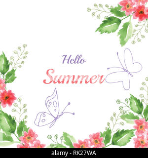 Dipinto a mano di fiori selvaggi motivo floreale Foto Stock