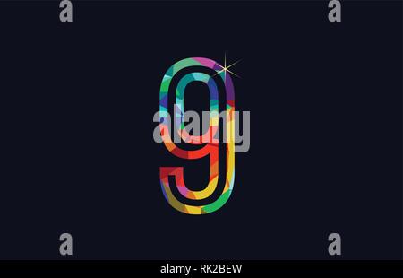 Arcobaleno colorato numero 9 logo design adatto per una società o business Illustrazione Vettoriale