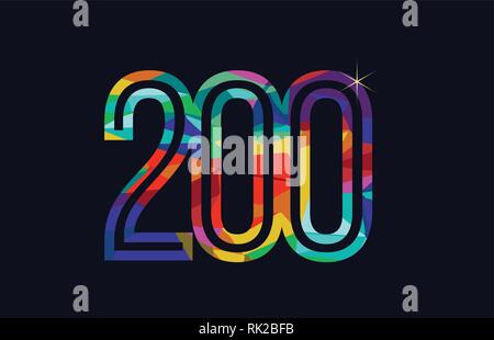 Arcobaleno colorato numero 200 logo design adatto per una società o business Illustrazione Vettoriale