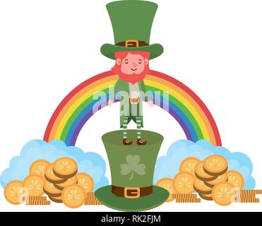 Leprechaun con arcobaleno carattere avatar Illustrazione Vettoriale