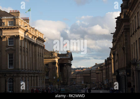 Grey Street nella città Grainger, Newcastle upon Tyne, England, Regno Unito Foto Stock