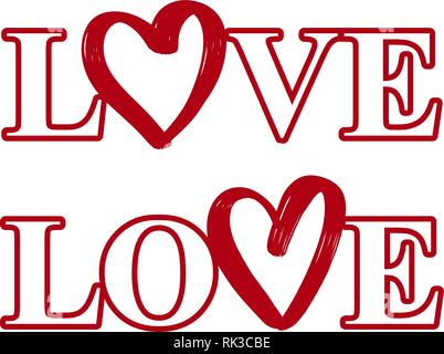 Amore cuore testo logo collection , illustrazione vettoriale schizzo isolati su sfondo bianco Illustrazione Vettoriale