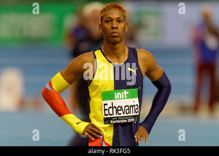 Juan Miguel Echevarría, CUB, salto in lungo, presso la IAAF riunione interna di Karlsruhe, 2019 Foto Stock