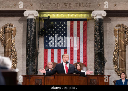 Presidente Trump offre il suo stato dell unione indirizzo presso il Campidoglio degli Stati Uniti, Martedì, Febbraio 5, 2019, a Washington D.C. Persone: presidente Donald Trump Foto Stock