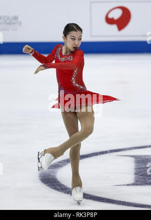 Anaheim, California, USA. 8 febbraio, 2019. Elizabet Tursynbaeva del Kazakistan compete nel Signore di Free Skate durante l'ISU quattro continenti la figura pattinare campionato a Honda Center di Anaheim, California il 8 febbraio 2019. Credito: Ringo Chiu/ZUMA filo/Alamy Live News Foto Stock