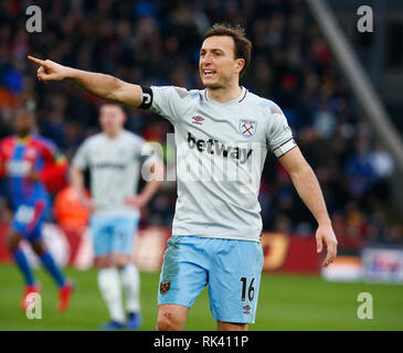 Londra, Inghilterra - 09 February, 2019 West Ham United il marchio nobile durante la Premier League inglese tra Crystal Palace e West Ham United a Selhurst Park Stadium , Londra, Inghilterra il 09 Feb 2019. Azione di Credito Foto Sport FA Premier League e Football League immagini sono soggette a licenza DataCo. Solo uso editoriale. Nessuna stampa di vendite. Nessun uso personale di vendita. NO non corrisposto usare carte di credito: Azione Foto Sport/Alamy Live News Foto Stock