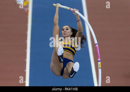 Birmingham, Regno Unito. 09Feb, 2019. Jade Ive in donne Pole Vault Finals durante SPAR British Indoor Athletics Championships 2019 all'Arena Birmingham su Sabato, 09 febbraio 2019. BIRMINGHAM INGHILTERRA. (Solo uso editoriale, è richiesta una licenza per uso commerciale. Nessun uso in scommesse, giochi o un singolo giocatore/club/league pubblicazioni.) Credito: Taka G Wu/Alamy News Credito: Taka Wu/Alamy Live News Foto Stock