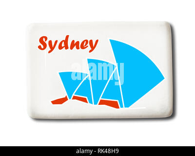 Sydney (Australia) souvenir magnete da frigorifero isolati su sfondo bianco Foto Stock