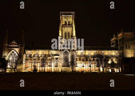 La Cattedrale di Durham di notte, Durham, England, Regno Unito Foto Stock