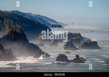 Pile del mare del sud della costa dell'Oregon. Foto Stock