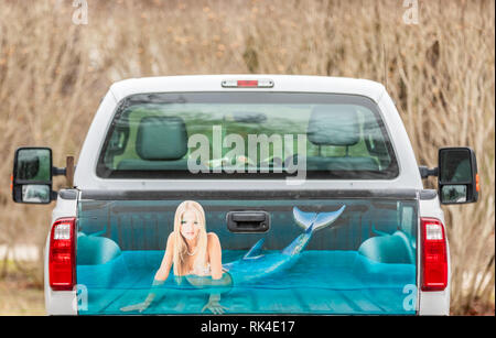 Una sirena dipinta sul portellone di un carrello di prelievo Foto Stock