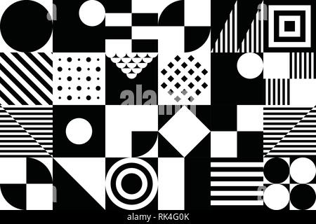 Il Bauhaus geometrica astratta semplici forme minime Pattern di sfondo, per poster e Banner Design, illustrazione vettoriale. Illustrazione Vettoriale