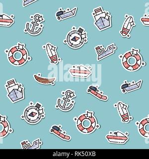 Mare colorato concetto di trasporto modello di icone. Il trasporto via nave. Illustrazione vettoriale EPS, 10 Illustrazione Vettoriale