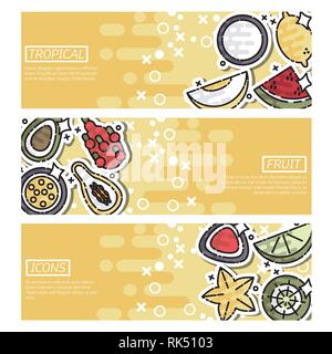 Set di Banner orizzontale circa indiano di frutta tropicale. Moderno design piatto. Illustrazione Vettoriale Illustrazione Vettoriale