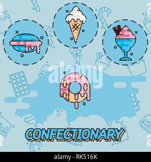 Pasticceria icone piana. Concetto di design. Illustrazione vettoriale EPS 10 Illustrazione Vettoriale