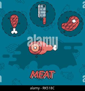 Piatto di carne concetto icone. Illustrazione vettoriale EPS, 10 Illustrazione Vettoriale